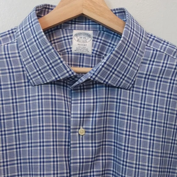 Brooks Brothers Regent Fit Blue/White Glen Check Plaid Shirt 18 - 35 - Picture 3 of 9